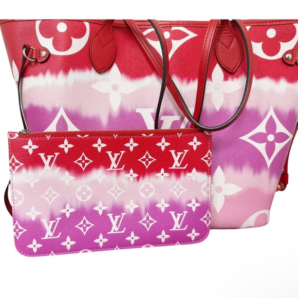 Louis Vuitton Escale Neverfull MM M45127 Rouge Red Pink Watercolor Monogram Tote - Picture 5 of 11